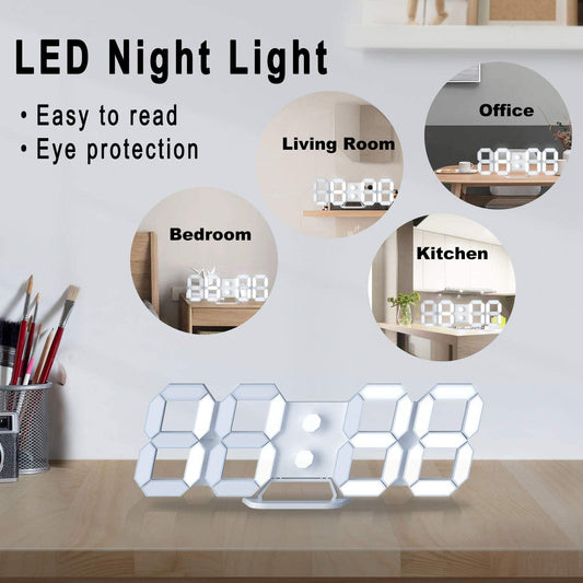 White 3d Led Digital Clock, Desk Alarm Clock | Home Decoration