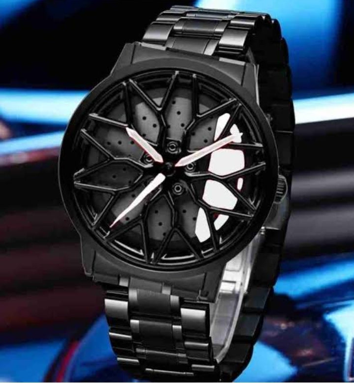 Rotating Wheel Watch – Stylish & Unique Timepiece Car Sport Rim Hub Wheel Wristwatch For Mens