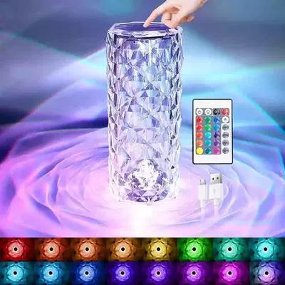 16 Colors Diamond Rose Crystal Touch Lamp Bedside Acrylic Usb Rechargeable Table Lamp – With Remote